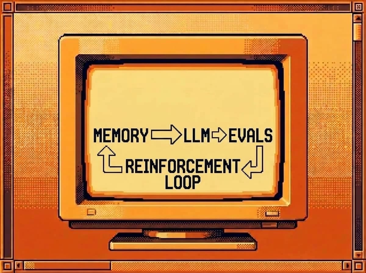 Memory, LLM and evals closed by a reinforcement loop